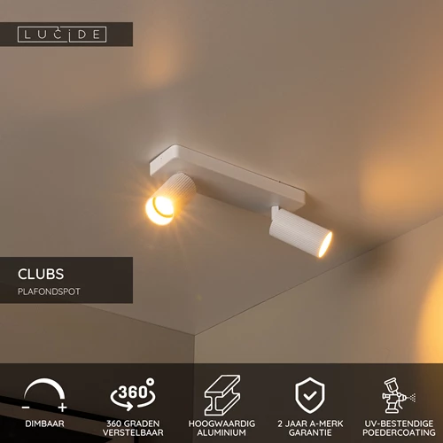 Lucide CLUBS - Plafondspot - 2xGU10 - Wit - USP